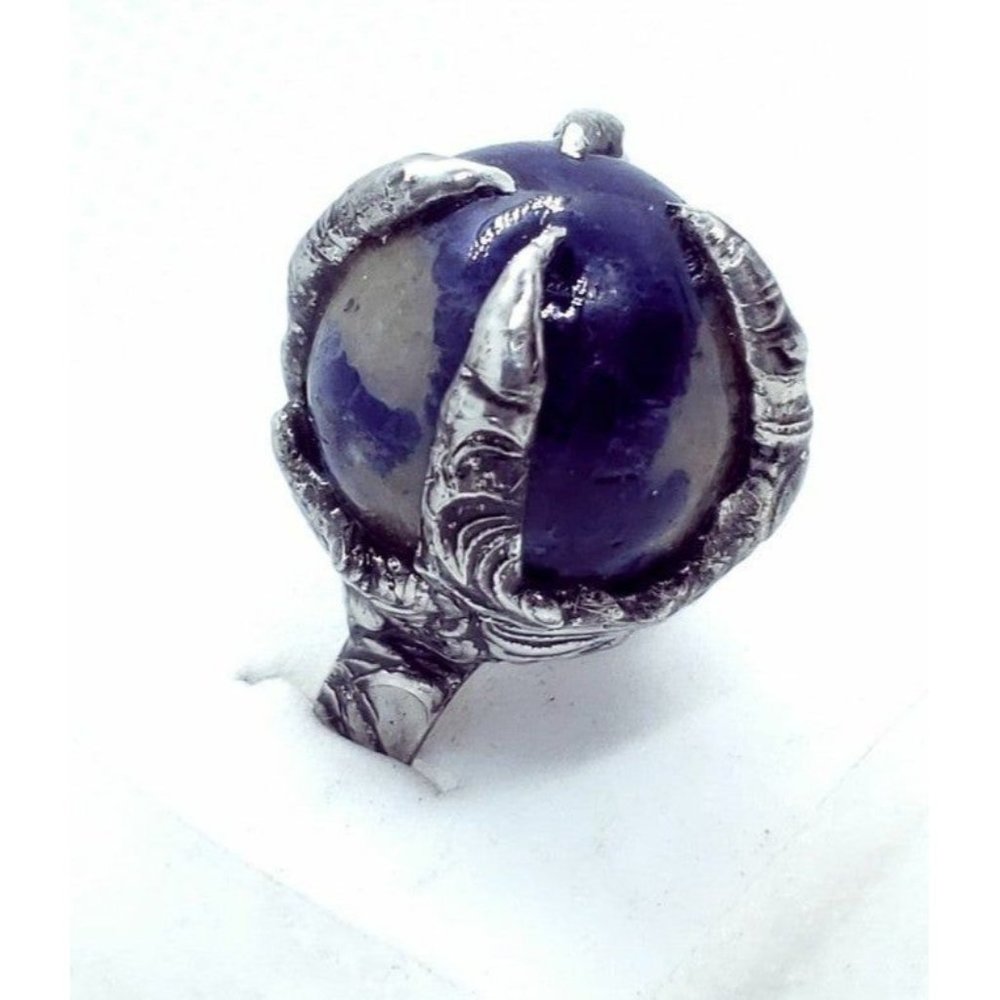 Sodalite crystal ball claw ring